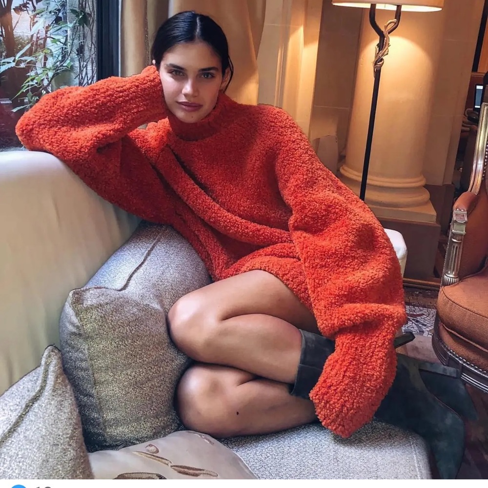 Land of Distraction Willie Oversized Sweater in Orange Cowl Turtleneck Large